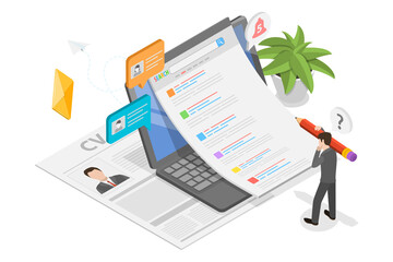3D Isometric Flat  Illustration of Job Seeker, Applying for Job, Hiring Competition