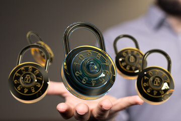 High-quality image depicting digital combination locks, ideal for security, privacy, and data...