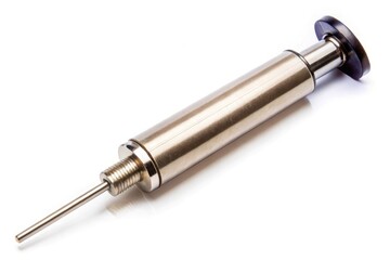 Metal Syringe on White Background Still Life