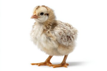 Obraz premium Adorable fluffy chick standing on white background.