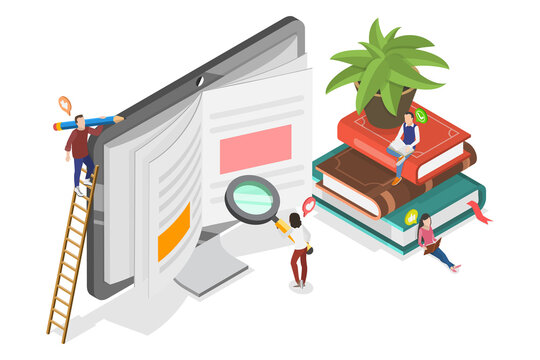 3D Isometric Flat  Illustration of Self Care Literature, Books For Personal Growth And Development