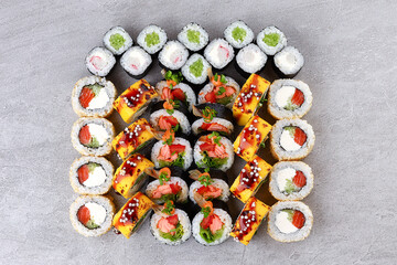 Deluxe California Roll Assortment Featuring Shrimp Salmon Mango Toppings