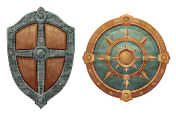 detailed vector illustration showing of fantasy and ancient weapons shield isolated on white background