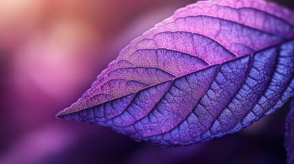 Obraz premium Close-up of a purple leaf, capturing its rich color and intricate texture in vibrant detail under soft natural lighting.