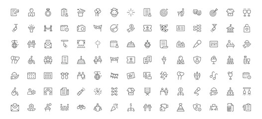 Collection of minimalist line icons related to events and celebrations
