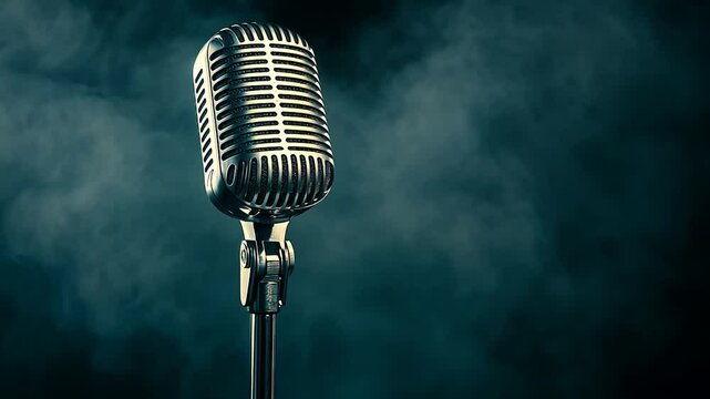Vintage Microphone in Smoky Stage Setting
