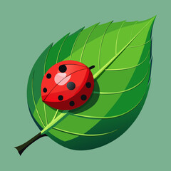 Red Ladybug Resting on a Vibrant Green Leaf