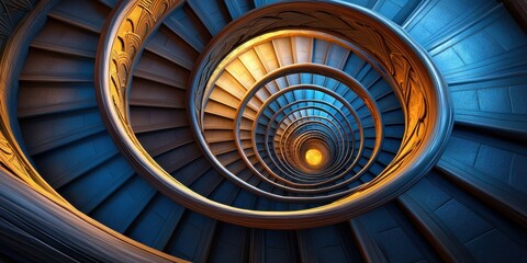 Fototapeta premium A mystical stairwell of life, spiraling upwards into the heavens, symbolizing growth, wisdom, and spiritual ascension.