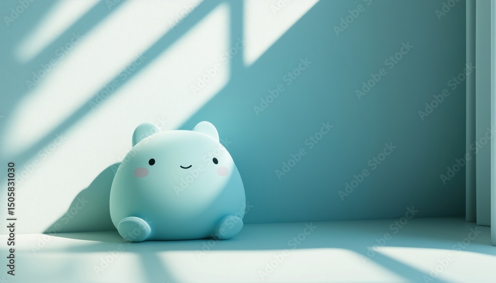 Poster geometric image in grayscale and light blue tones with window light and shadows for product presenta