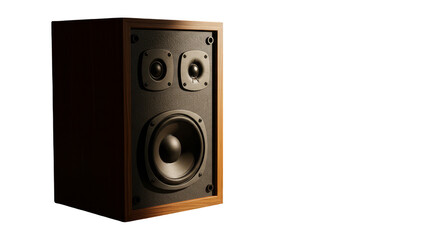 Obraz premium Realistic Photo of a Wooden Speaker with a Black Background