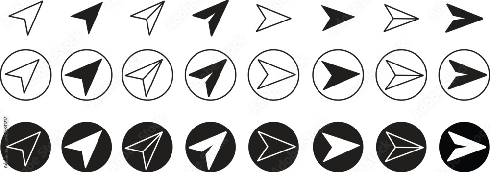 Poster send message icon set, share direct message icons button. paper plane collection. social media, emai