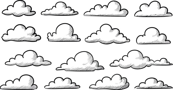 Collection of hand-drawn cloud illustrations in various shapes