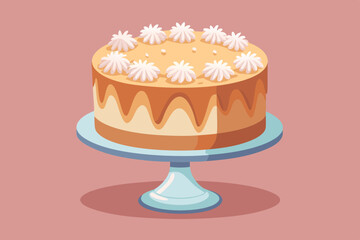 Delicious caramel cake on elegant cake stand
