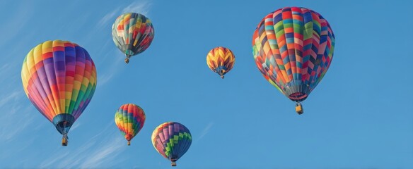 Fototapeta premium The Colorful Hot Air Balloons Floating Across a Clear Blue Sky