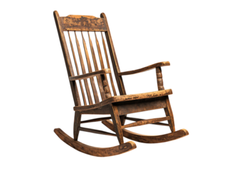 A wooden rocking chair, isolated on a white background