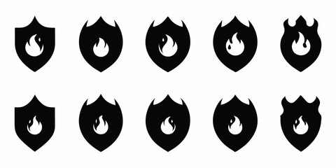 Fiery shield design protective emblem with flames