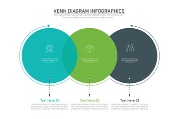 Venn diagram infographic chart template for business 3,  parts, options, presentation with venn diagram elements vector illustration.
