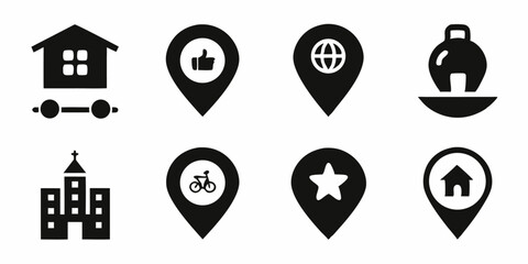 Map pin icons restaurants hospitals supermarkets