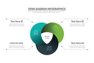 Venn diagram infographic chart template for business 3,  parts, options, presentation with venn diagram elements vector illustration.
