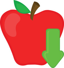 vector illustration red apple and green color arrow pointing down direction, in gravity concept