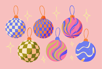 Six Stylish Christmas Ornaments: Checkered & Swirled Designs
