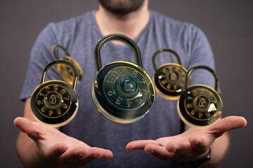 High-quality image of combination locks, symbolizing data security and protection.