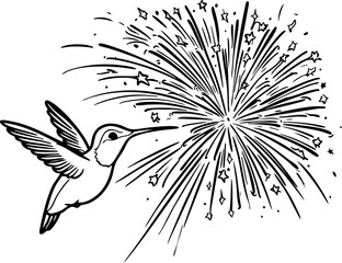 Obraz premium Hummingbird celebrating fireworks in a colorful sky nature scene illustrative art vibrant environment whimsical