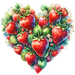 Sweet summer fruits strawberries heart object isolated on white background