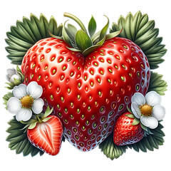 Sweet summer fruits strawberries heart object isolated on white background