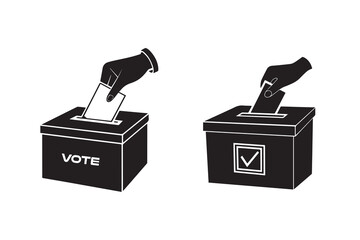 Voting Ballot Box Icon Hand Casting Vote Silhouette Illustration