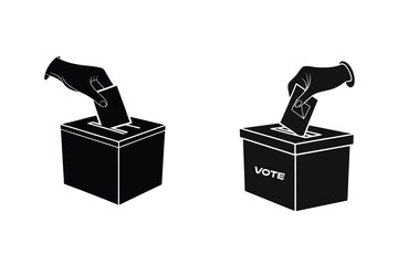 Voting Ballot Box Icon Hand Casting Vote Silhouette Illustration
