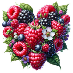 Sweet summer fruits wild berries heart isolated on white background