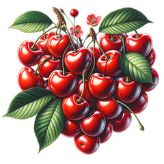Sweet summer fruits cherry heart isolated on white background
