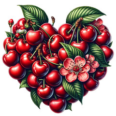 Sweet summer fruits cherry heart isolated on white background