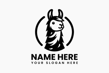 Minimalist black and white llama head vector logo with decorative fur patterns isolated on plain background © vectorvovdesign