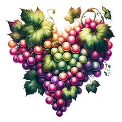 Sweet summer fruits grape berry heart isolated on white background
