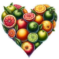 Sweet summer citrus fruits heart isolated on white background