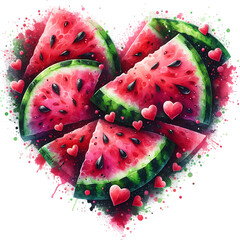 Sweet summer red watermelon heart isolated on white background