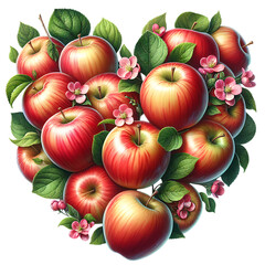Sweet summer fruits apples heart isolated on white background