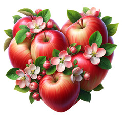 Sweet summer fruits apples heart isolated on white background
