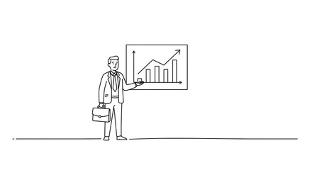 Businessman Presenting Growing Graph in Simple Line Art