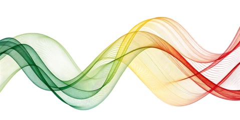 Abstract design featuring flowing, colorful translucent ribbons isolated on white or transparent background