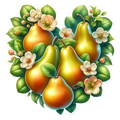 Sweet summer fruits pears heart isolated on white background