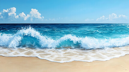 Gentle ocean waves crashing on a sandy shore.