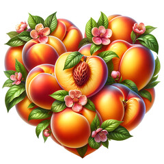 Sweet summer fruits peach heart isolated on white background