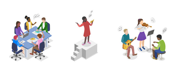 3D Isometric Flat  Illustration of School Extracurricular Activities , After-School Fun