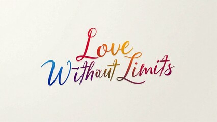 Love Without Limits Pride Typography, Minimalist Rainbow Cursive Text Design, Elegant Lettering on Soft Beige Background, Clean Composition with Subtle Textured Paper Effect