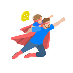 3D Isometric Flat  Illustration of Dad Superhero, Father Day Greeting Card Design