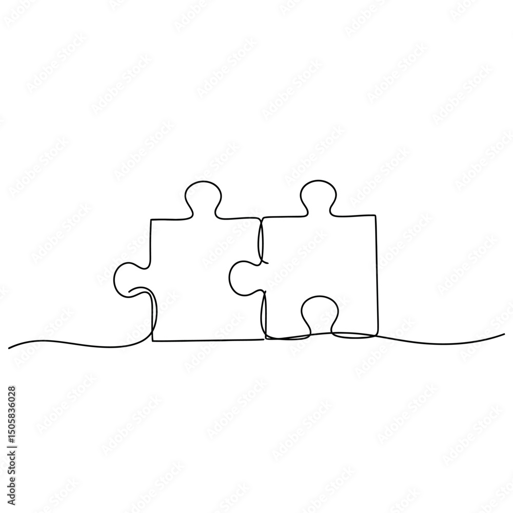 Poster vector art of two puzzle pieces connected together isolated on white background in a continuous line