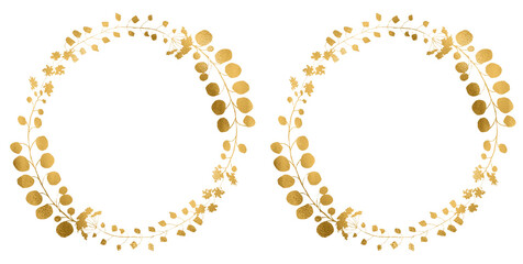 Elegant round golden floral frame on transparent background, Luxury gold circle leaf and flowers ornament, for wedding or engagement invitations, thank you cards, logos, greeting